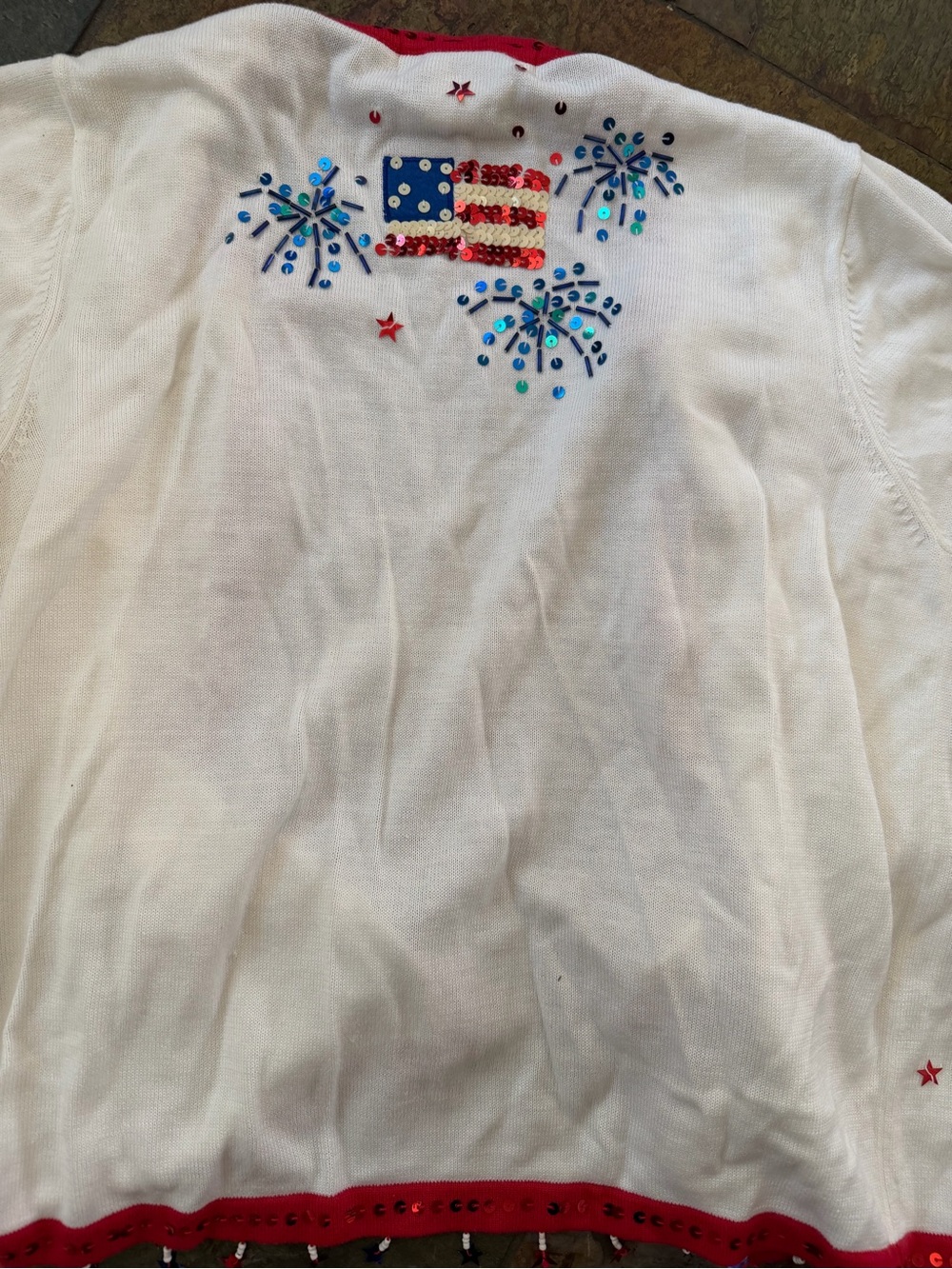 Jack B. Quick White Fireworks Embellished Cardigan sequins. Beaded. Sz S 1990s - Picture 9 of 11